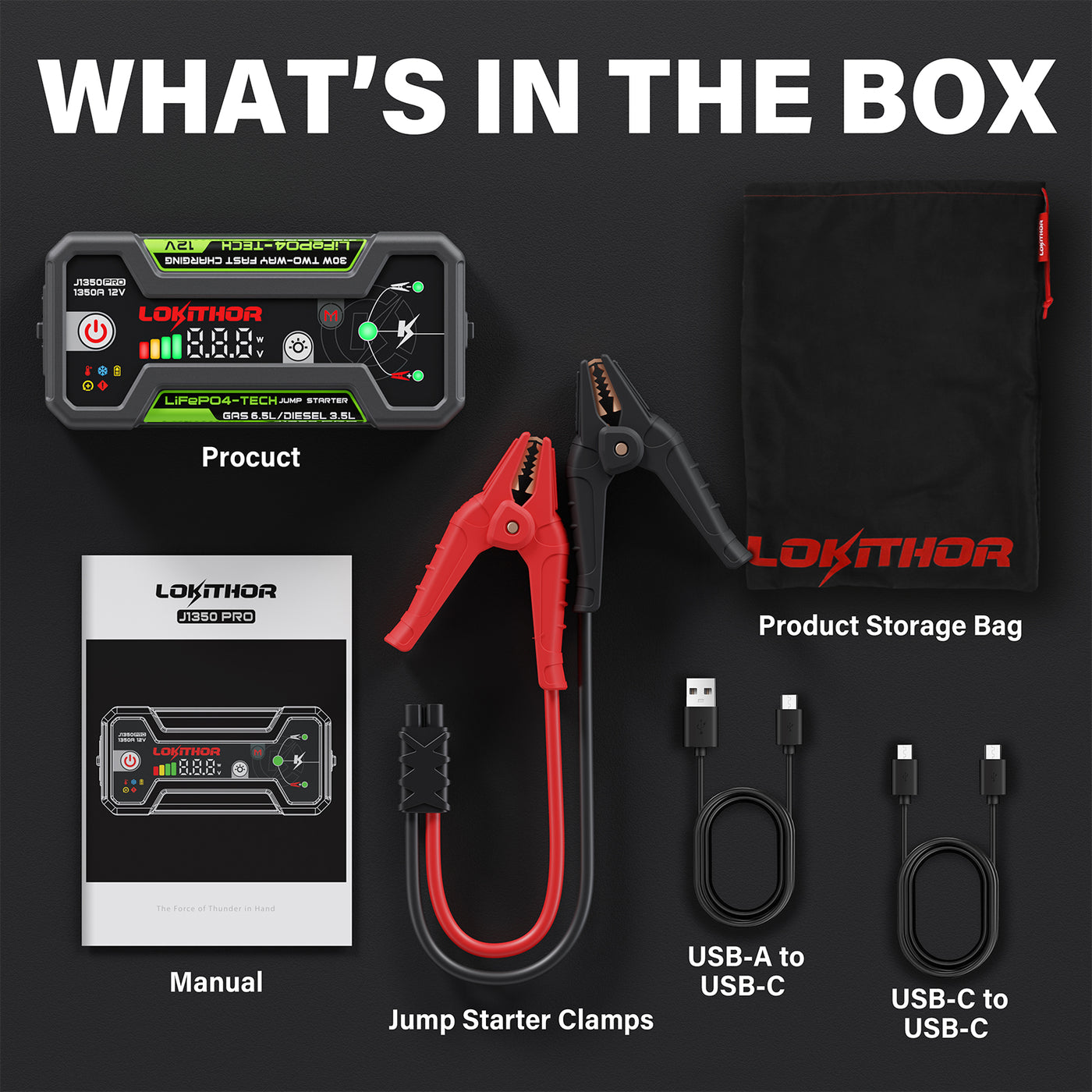 LOKITHOR Pro Jump Starter with LiFePO4 Safety Battery 1350Amp - J1350-PRO | RogueFuel.ca