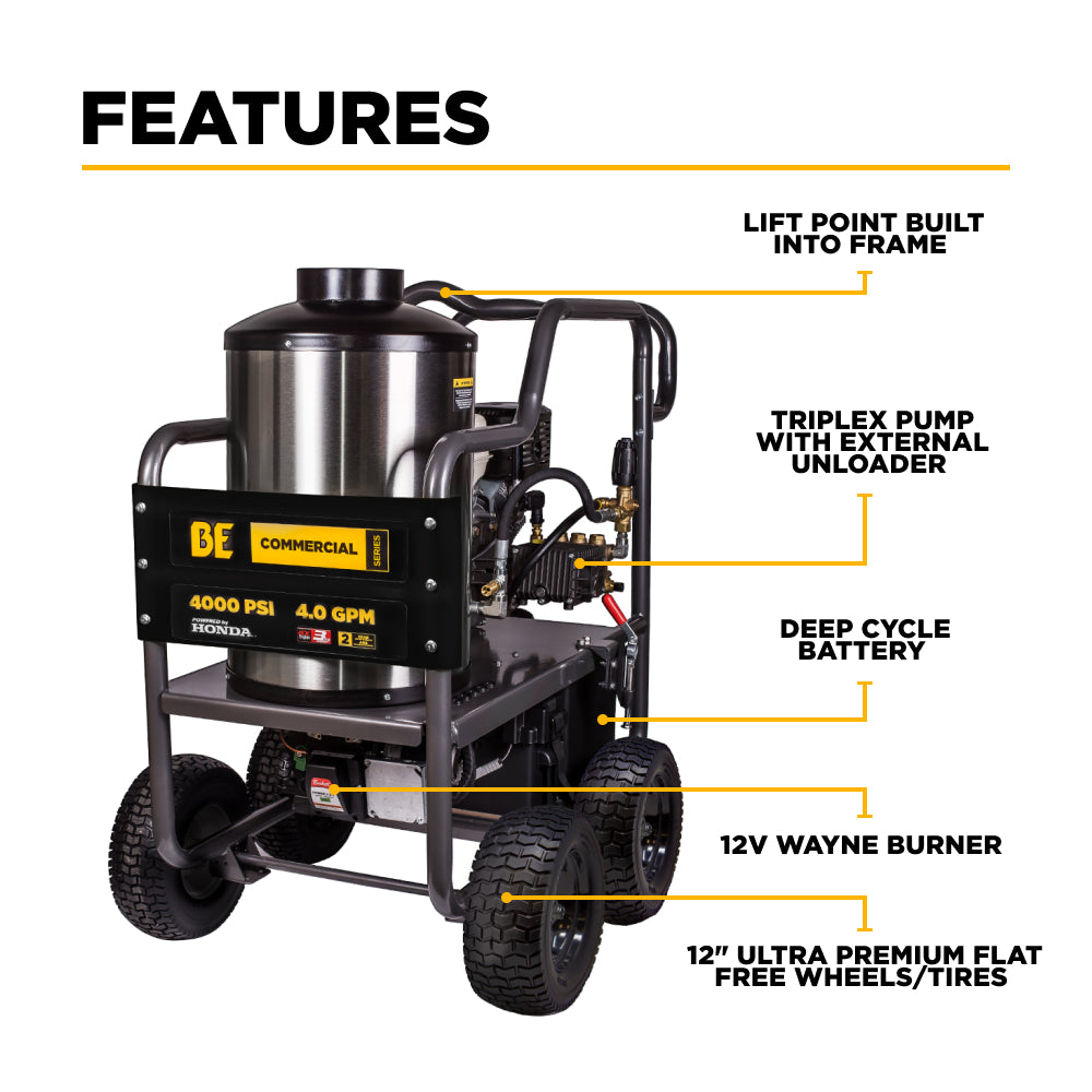 BE Hot Water Pressure Washer 4000PSI - HW4013HG | RogueFuel.ca