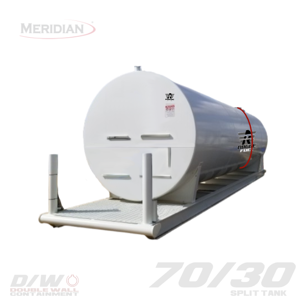 Meridian 35,000 Litre/ 7,699 Gallon Double Wall 70/30 Split Fuel Tank & Skid, Fully Welded Saddle - 63122TSBDT | RogueFuel.ca | Munro Industries