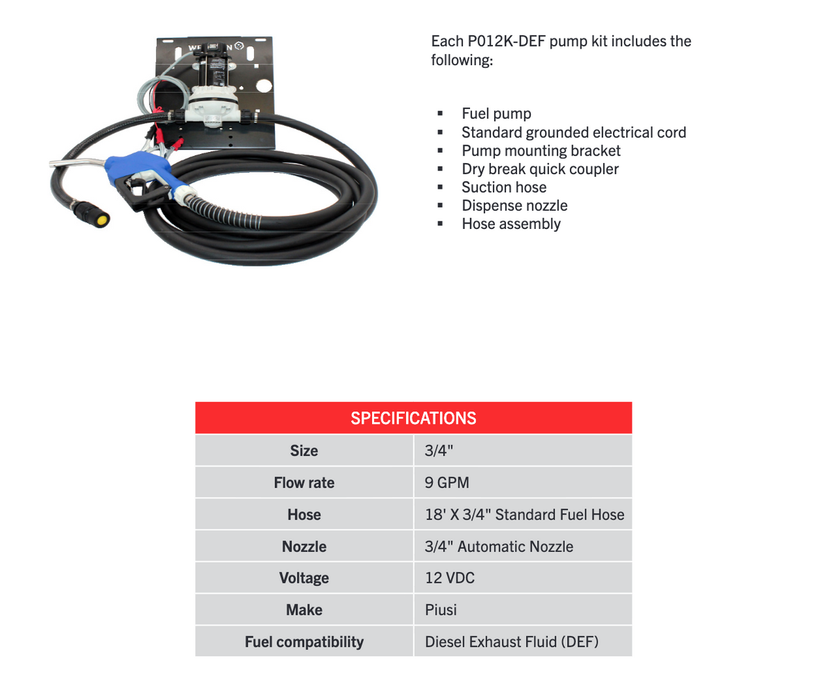 Western Global Piusi Diaphragm 12V, 9 GPM Pump Kit with Bracket - P012K-DEF | RogueFuel.ca