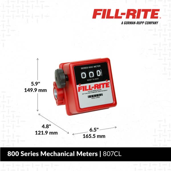 Fill-Rite 19-76 LPM, 3/4", 3-Digit Mechanical Fuel Transfer Meter, Liters - 807CL | RogueFuel.ca
