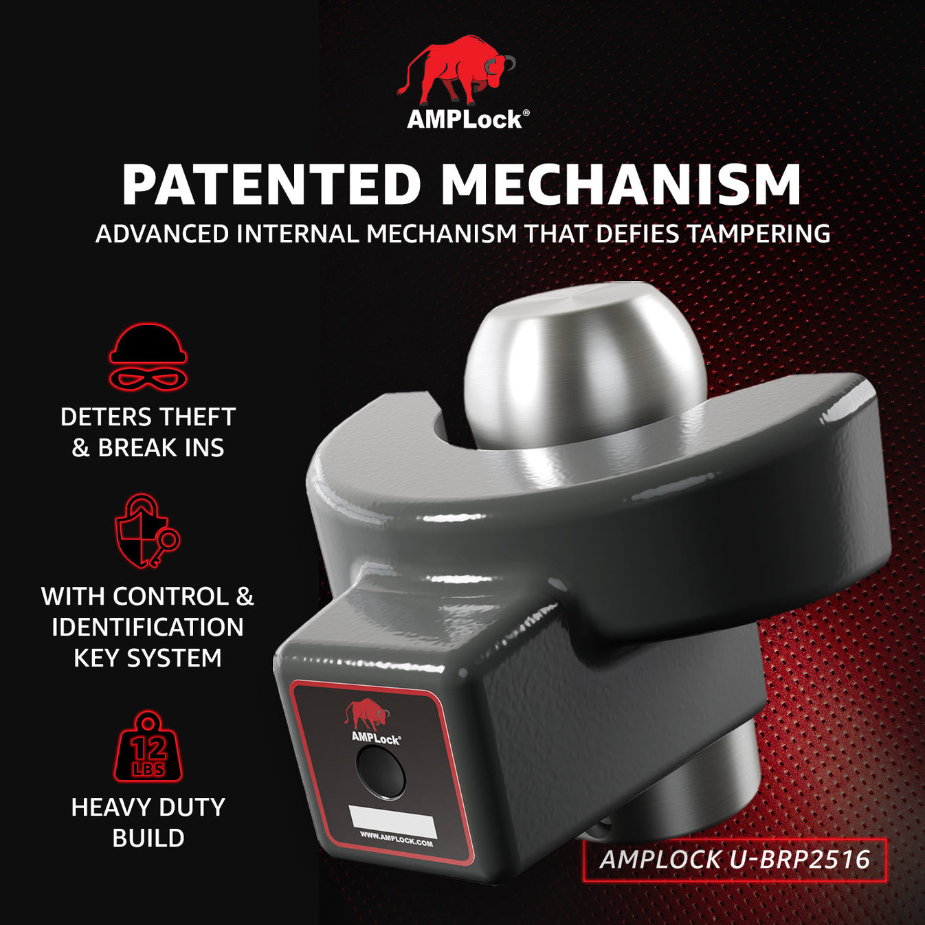 AMPLock Ball Coupler Lock - Flat Lip Design/Standard Trailer - BRP-2516 | RogueFuel.ca