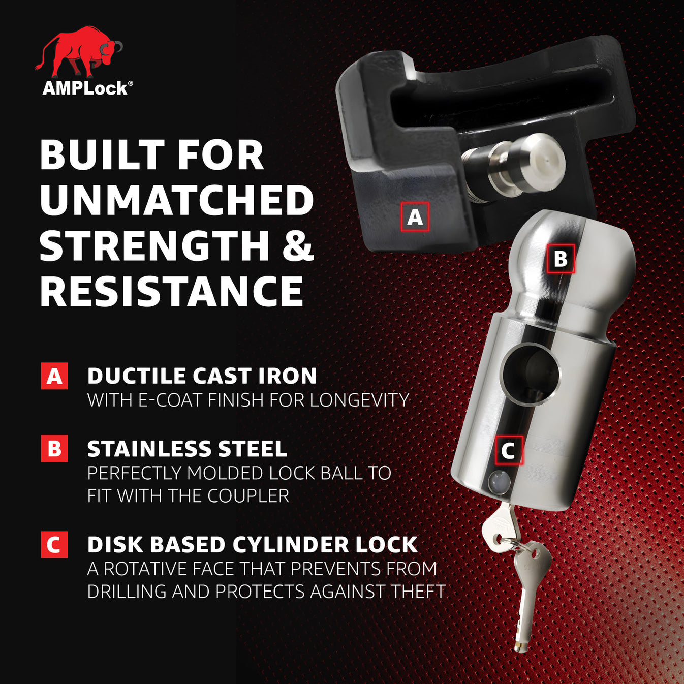 AMPLock Ball Coupler Lock - Flat Lip Design/Standard Trailer - BRP-2516 | RogueFuel.ca