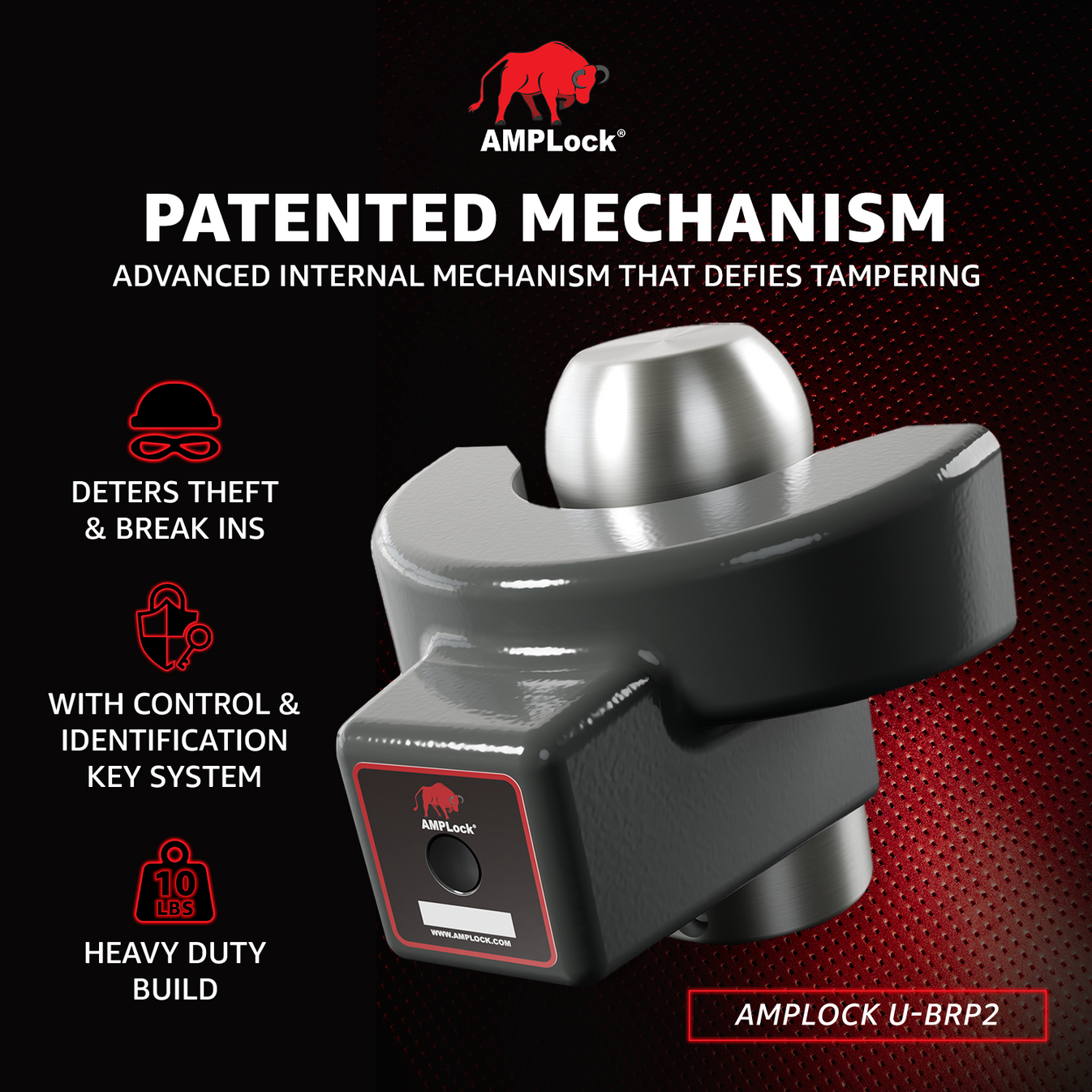 AMPLock Ball Coupler Lock - Flat Lip Design/Standard Trailer - BRP-2 | RogueFuel.ca