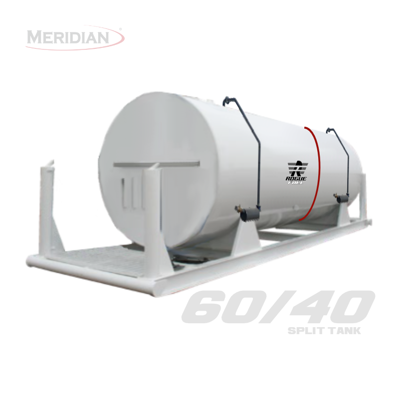 Rogue Fuel | Meridian - 25,000 Litre/ 5,499 Gallon HD Double Wall Fully Welded Saddle, 60/40 Split Tank & Skid With Bollards/ Drip Tube and Dual 3" Bottom Fill - Model#: RF63124TSBDT-1