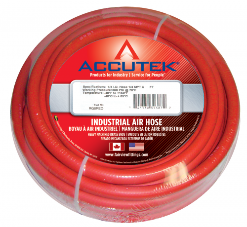 Fairview 3/8 ID EPDM Assy;Red;250PSI;3/8MPTx25ft Item #: FVF-RG6/2RED-25C | RogueFuel.ca