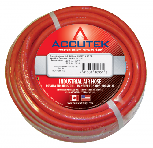 Fairview 1/4 ID Nitrile Assy;Red;250PSI;1/4MPTx25ft Item #: FVF-RP4RED-25B | RogueFuel.ca