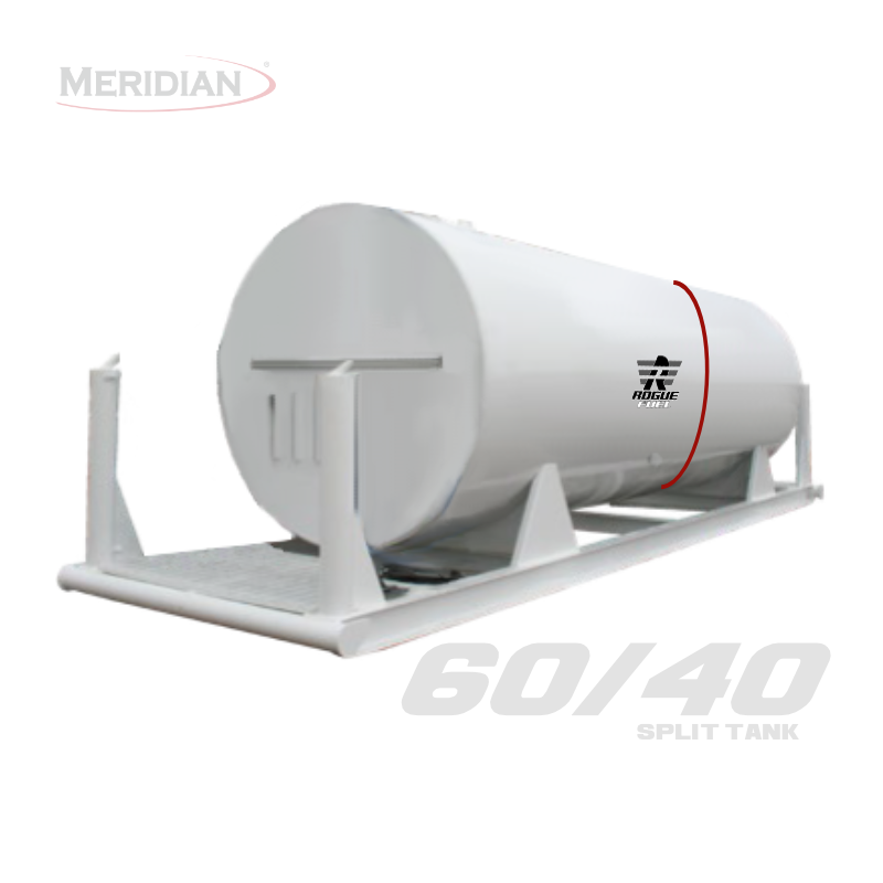 Rogue Fuel | Meridian - 25,000 Litre/ 5,499 Gallon, HD Double Wall Fully Welded Saddle, 60/40 Split Fuel Tank & Skid With Bollards/ Drip Tube - Model#: RF63124TSBDT 