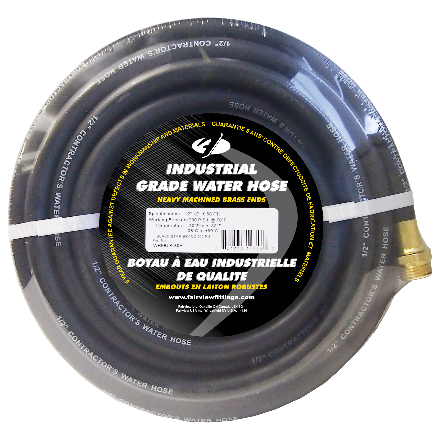 Fairview 1/2 ID Black EPDM Water Hose;1/2 ID;75ft Item #: FVF-WH8BLK-75H | RogueFuel.ca