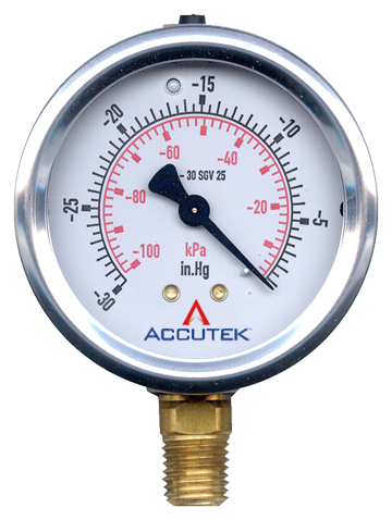 Fairview 30-0Vac Liquid Gauge;4in Face;1/4MPT Stem Item #: FVF-PG-30SGV25 | RogueFuel.ca